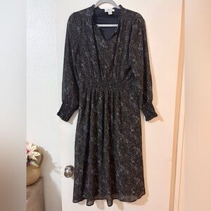 Christopher & Banks Black Printed Long Sleeve Midi Dress